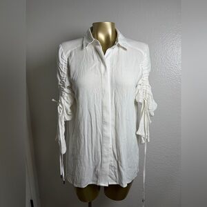 Scarlett White Button Down Shirt with Ruched Sleeves S